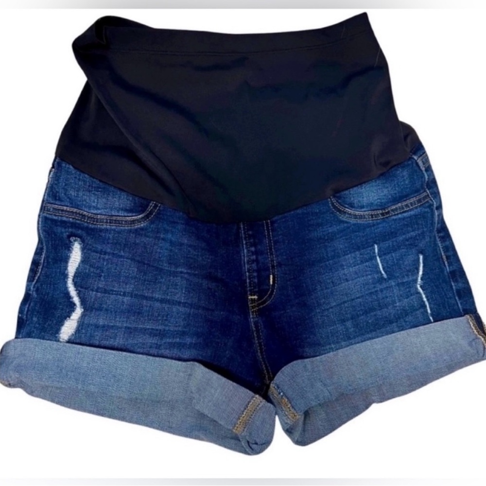 Just Black Maternity Denim Shorts Size 30 Full Panel Dark Wash Cuffed